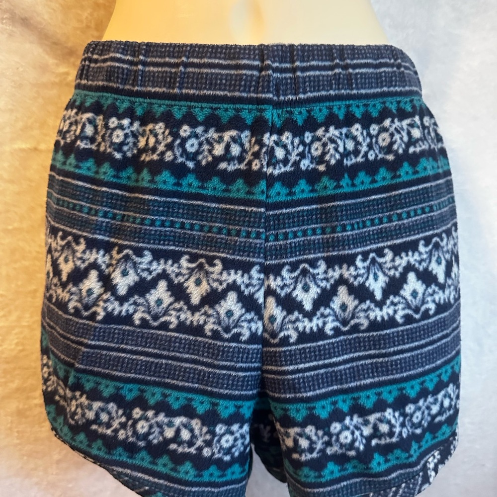#1102Patterned Blue and White Fleece Women's Pajama Shorts Size Large